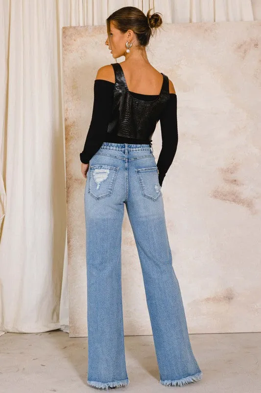 Front Row Show High Rise Distressed Wide Leg Jeans (DS) FG
